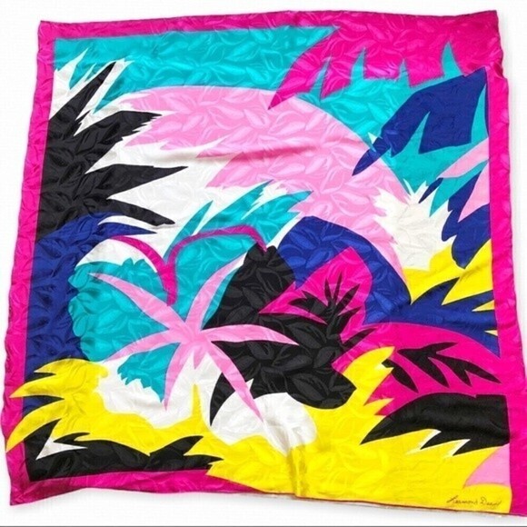 Vintage 80s Leamond Dean Silk Scarf Abstract Palm Print 43 Square - Picture 4 of 11